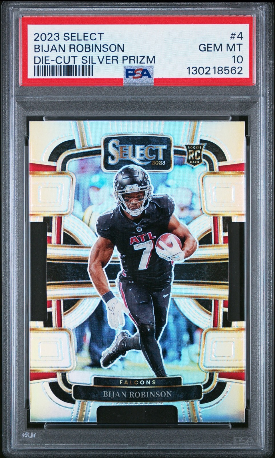 2023 Panini Select - Concourse Bijan Robinson #4 Silver Prizm Die-Cut RC PSA 10 view 1