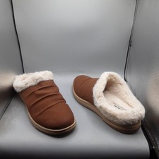Clarks Breeze Willow Clogs Women's 10M Brown Tan Faux Fur A101