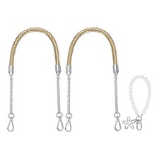 2Pcs 23.6Inch PU Leather Purse Strap with Pendant Light Gold, Silver Chain 