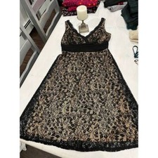 SL Fashions Womens Black Lace Gold Lining Sleeveless A-Line Midi Dress Size 6