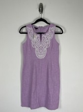 Nwt Talbots Linen Blend Shift Dress Size 0P Lavendar Purple Embroidered Neckline