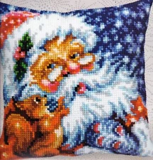 DIY Collection D'Art Santa Squirrel Cross Stitch Needlepoint 16" Pillow Top Kit