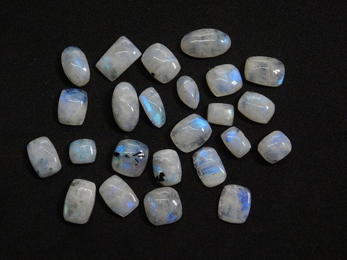 Natural Rainbow Moonstone Cabochon - 8mm Round Flat Back Loose Gemstone (White W/ Blue Flash)