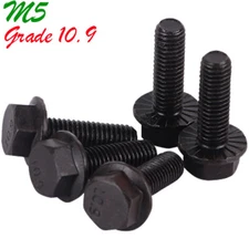 M5 x 0.8 Black Grade 10.9 Serrated Hex Head Bolts Flange Hex Washer Head Screws