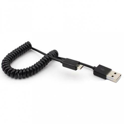 COILED MICRO USB CABLE FAST CHARGER POWER CORD SYNC WIRE BLACK For CELL PHONES - 第 4/7 張圖片
