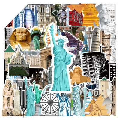   64 Stück Travel Landmark Style Mix  Aufkleber Stickerbomb