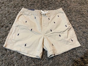 khaki polo shorts with horses
