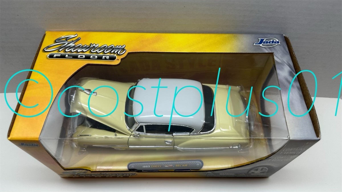 JADA SHOWROOM FLOOR 1953 CHEVY BEL AIR 1:24 YELLOW WITH WHITE TOP