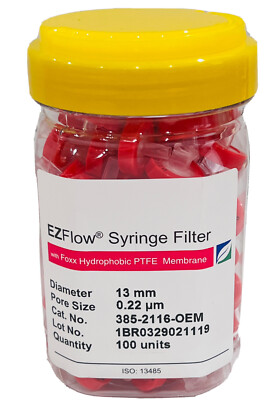 100 Foxx Life Science PTFE EZFlow Syringe Filters .22um Pore Size 13mm Diameter
