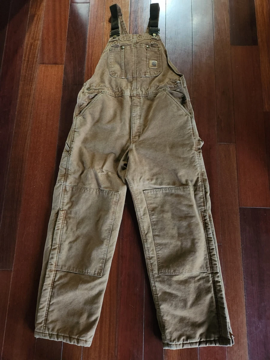 Carhartt Overalls Adult W38 L30 Brown BIack insulated Double Knee Bib RN 14808
