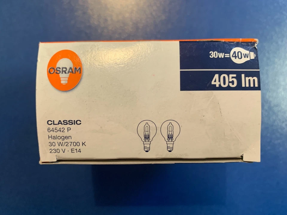 2X OSRAM CLASSIC 64542 P HALOGEN Tropfen 30=40W DIMBAR 230V E14 Glühlampe - Bild 2 von 2