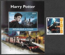 HARRY POTTER STAMPS HOGWARTS TRAIN SHEET 2016 CTO/F.USED TCHAD + I.O.MAN STAMP