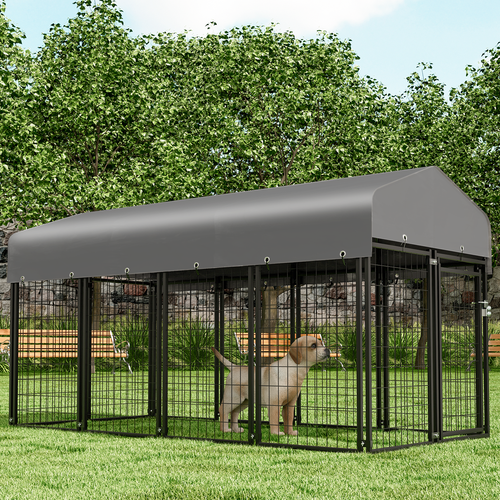 Outdoor Metal Dog Kennel Pet Enclosure House Crate Fence Playpen w/UVProof Roof eBay