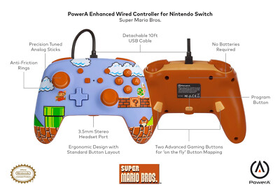 PowerA Enhanced Wired Controller *SUPER MARIO BROS. RETRO EDITION* (Switch) New