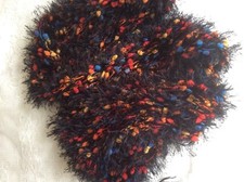 Multicoloured Red Blue Orange Yellow Shaggy Bobble Stretch Open Knit Soft Scarf