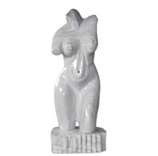 Buste De Femme en Marbre Blanc Poli White Italian Marble Sculpture Art H 43cm
