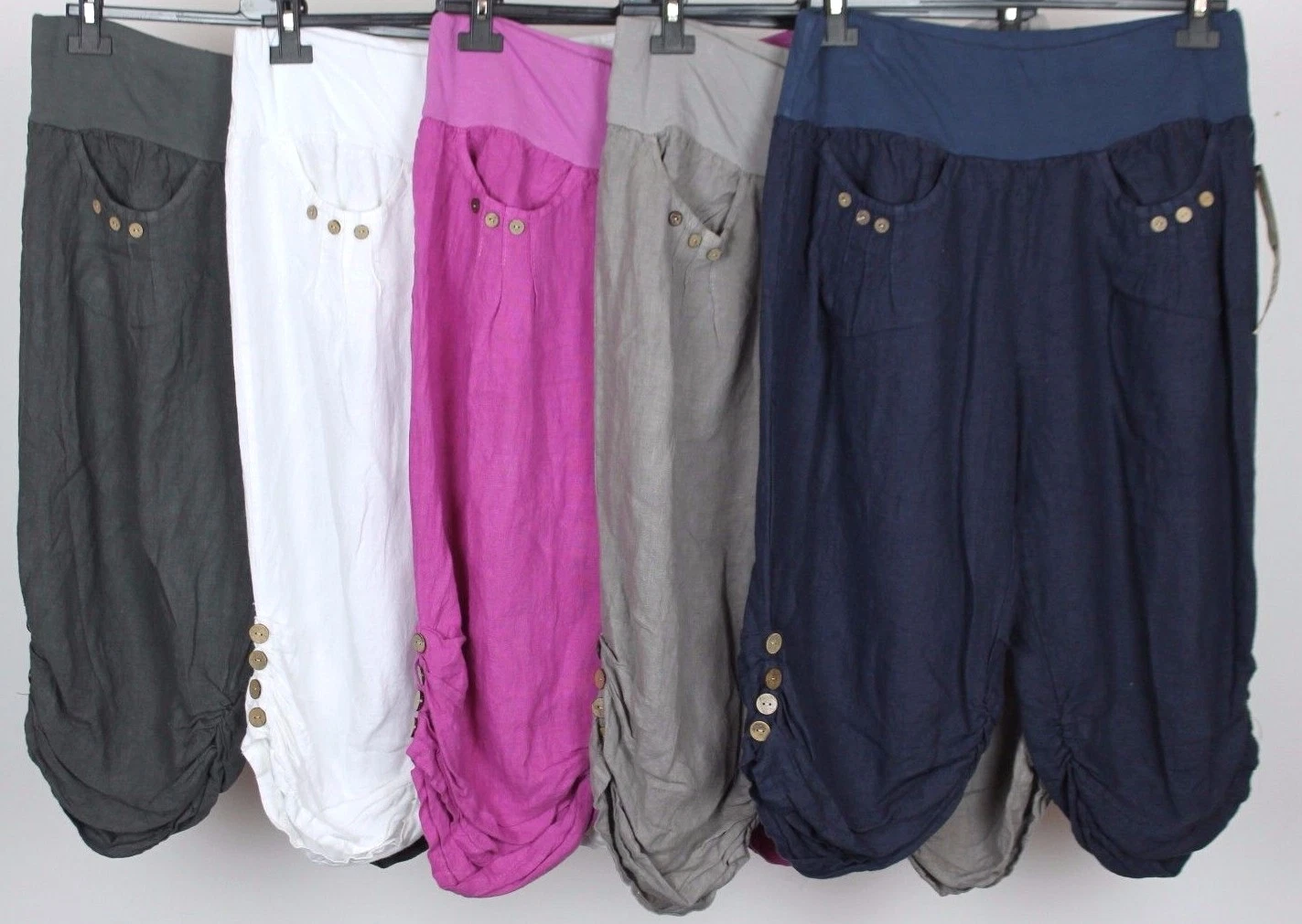 LADIES SUMMER 3/4 LENGTH CROPPED BUTTON DESIGN LINEN TROUSER size 8 - 12 uk
Opens in a new window or