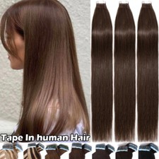60 Tressen Tape in Extensions Echthaar 100% Remy Human Hair 150g Braun dick+50cm
