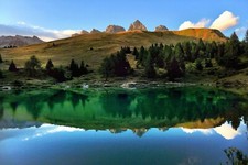 Landscape nature photography lake mountains trees sunset Custom Gaming Mat Desk