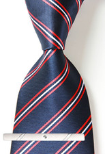 New Classic Striped Blue Red JACQUARD WOVEN 100 Silk Men's Necktie Tie