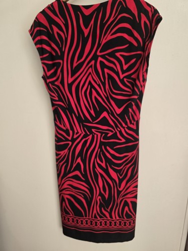 Abito donna glamour taglia 14 nero/rosso midi linea A senza maniche stampa animalier - Foto 9 di 12