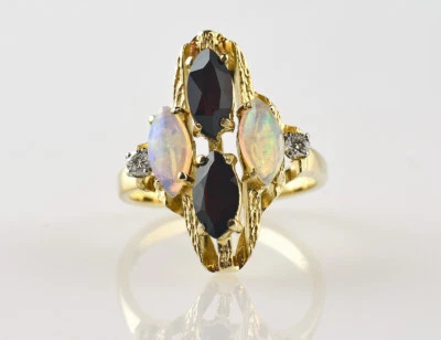 Ring Opal Granat 585/000 14 K Gelbgold, 2 Diamanten insg. 0,08ct - Bild 1 von 2