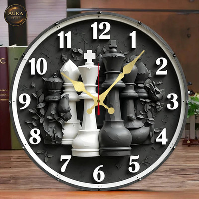 Modern Wall Clock 25cm - 2D Home Chess Design