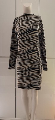 Primark Zebra Strickkleid Beige Schwarz Gr. M 40/42 Langarm Animal Print