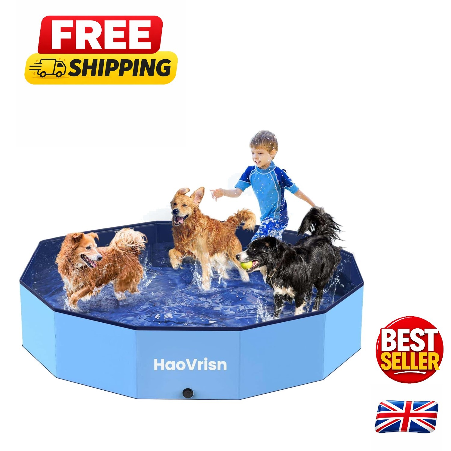 Foldable Paddling Pool 120x30cm for Kids & Dogs - Non-Slip PVC Water Fun