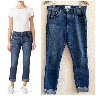 Current Elliott Distressed Cuff Jeans Size 30 Blue Wash Skinny Ankle Raw Hem