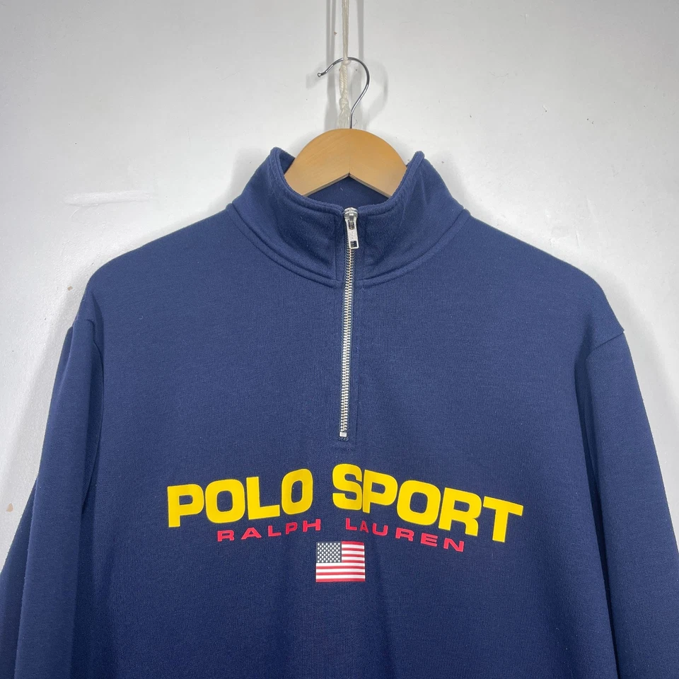 Polo Sport Ralph Lauren 1/4 Zip Mens XL Navy Blue Spell Out Pullover Sweater 90s - Image 4 of 4