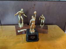 Vintage Wrestling / Baseball Trophy Lot Of 3 Gold Metal Figures On Wood Bases 