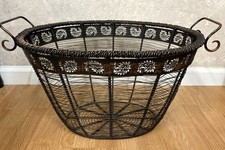 Vintage Decorative Wire Blanket Basket with 2 Handles 21x15x12” LARGE BASKET