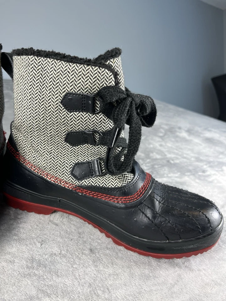 Sorel водонепроницаемый утка ботинки женщин 9 Tivoli елочка черный/красный на открытом воздухе снег - Изображение 3 из 4