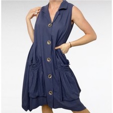 For Cynthia | Washed Navy Blue Sleeveless Linen Blend CarbonMini Dress S