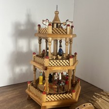 Vintage Lillian Vernon Germany 3 Tier Wooden Nativity Candle Carousel Windmill
