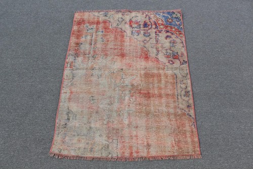 Vintage Small Rug 2,6x3,5 ft, Turkish Red Striped Wool Rug