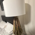 Gold Green Red Metallic Metal Table Lamp w/ White Fabric Drum Shade — photo 5