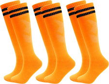 3 Pairs Kids Soccer Socks Striped Knee High Tube Socks Football Uniform Sports S