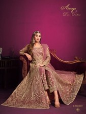 Pakistani Women Designer Anarkali Long Pink Salwar Kurti Pant  Dupatta Dress