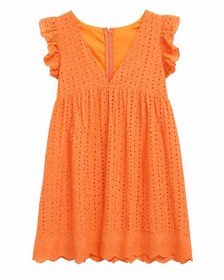 Womens Small Orange Eyelet Babydoll  Romper Flutter Ruffle Sleeve  Summer Dress
