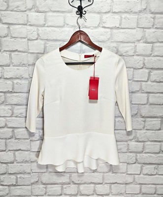 HUGO BOSS Women's Bluse Top Ivory 3/4 Sleeve Textured Fabric Size DE 36 NWT