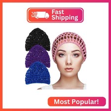 Geyoga 4 Pieces Mesh Crochet Hair Net Rayon Knit Snood Hat Thick Short Women Hai