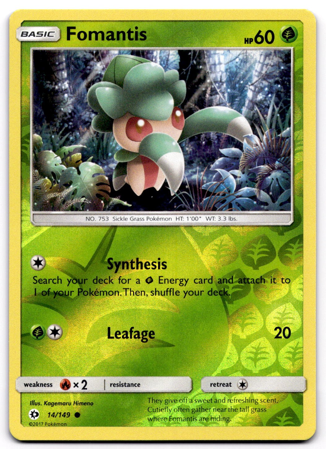 Fomantis 14/149 SM Sun & Moon Base Set Reverse Holo Common Pokemon Card - NM