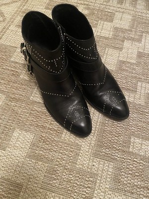 Anine Bing Bianca Boots Black Leather Studded Ankle Strap Buckle