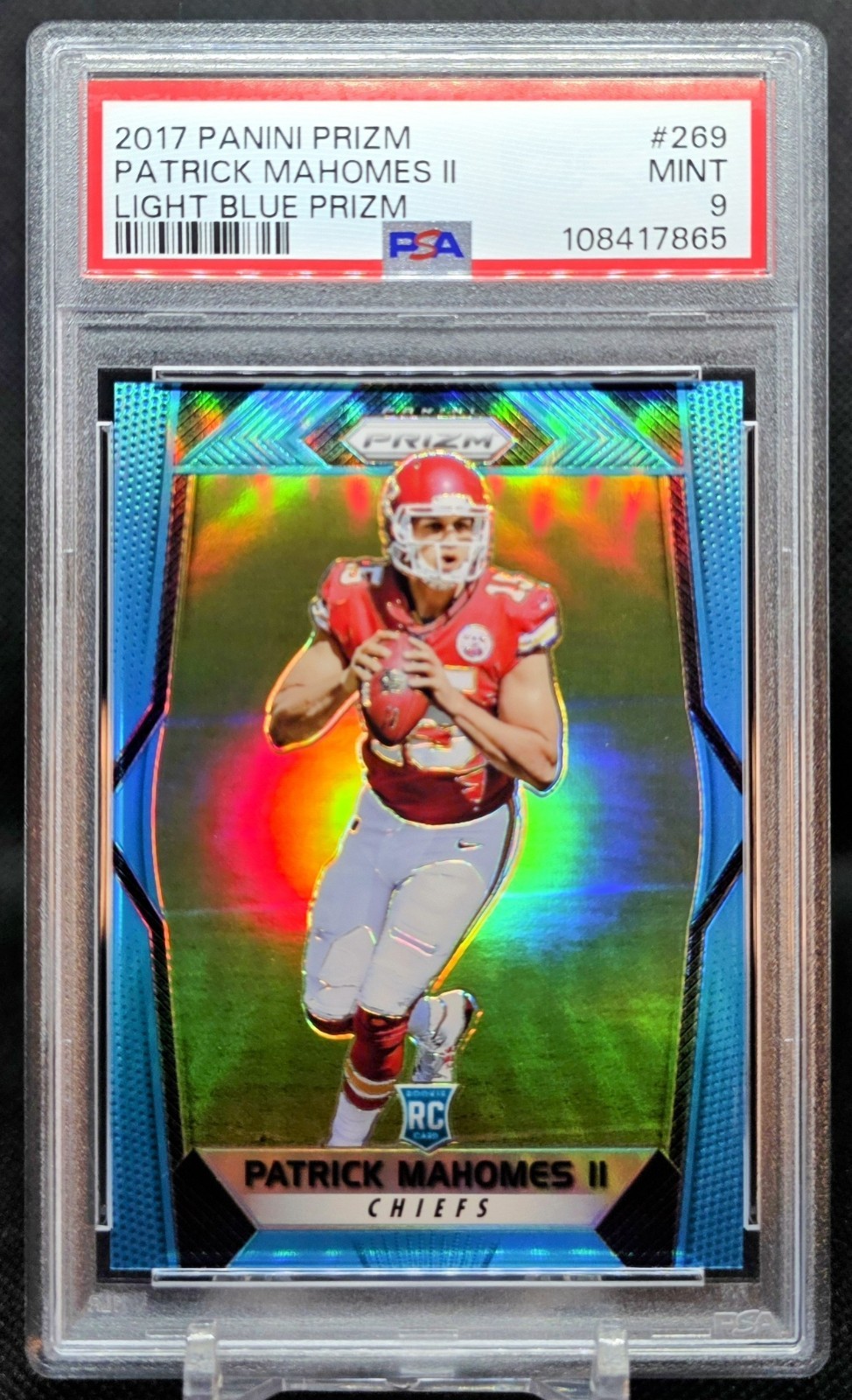 2017 Prizm 💡🔵 Light Blue /199 PATRICK MAHOMES RC ROOKIE #269 KC Chiefs PSA 9