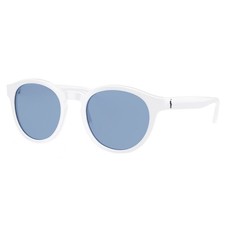 Polo Ralph Lauren PH 4192 554472 Shiny White Plastic Round Sunglasses Blue Lens
