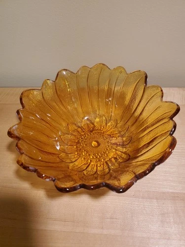Indiana  Glass Bowl Vintage Lily Pons Sunflower Marigold Iridescent