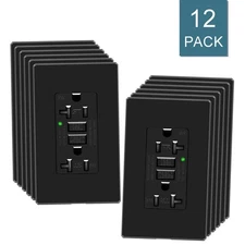 12x 20A Black Home GFCI Receptacle + Decor Plate WR TR ETL Listed LED Indicator