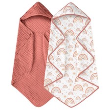 Yoofoss Hooded Baby Towels 2-Pack 100 Muslin Organic Cotton, 32x32"